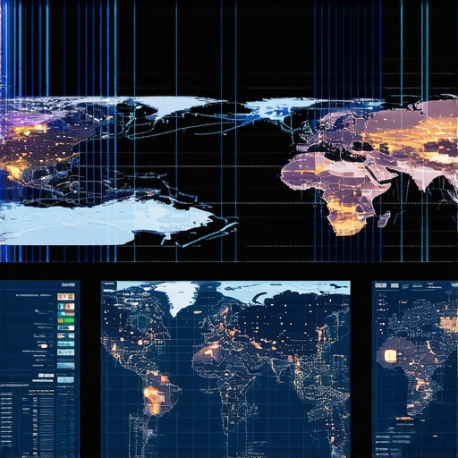 Advanced Reservation Technology Hub Control room with screens displaying data analytics and maps for transportation reservations