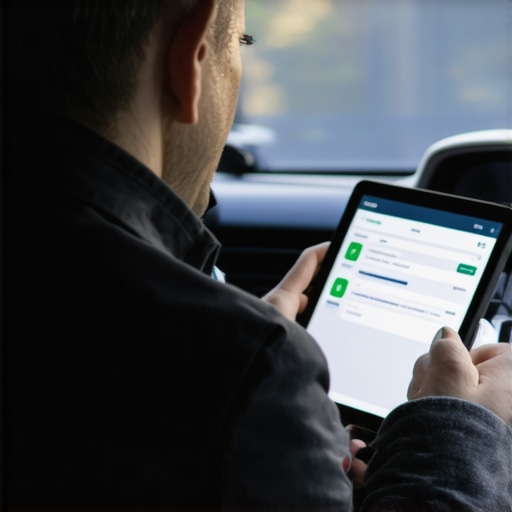 Driver checking reservation details on a tablet with real-time GPS tracking