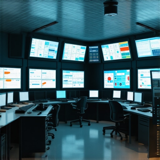 A control room with screens displaying traffic data and AI routing algorithms