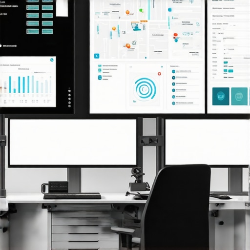 High-tech control room with screens displaying GPS, biometric, and blockchain data for secure rides.