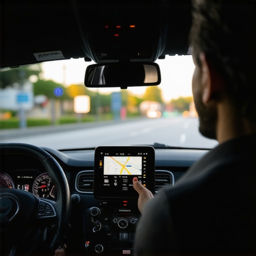 Professional driver operating GPS navigation in vehicle for reliable hourly transportation.