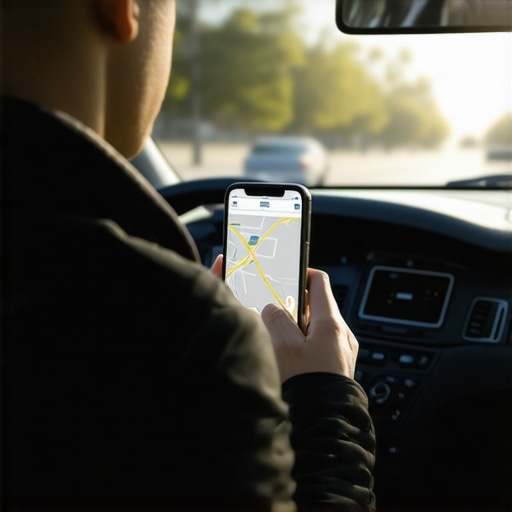 Driver using smartphone with GPS to monitor traffic for timely arrival