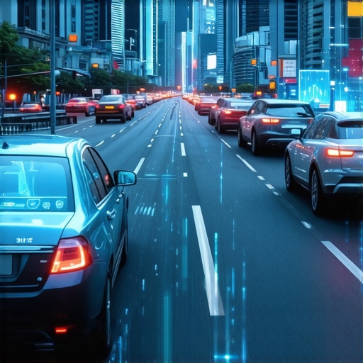 A high-tech cityscape illustrating real-time traffic monitoring and advanced transportation infrastructure