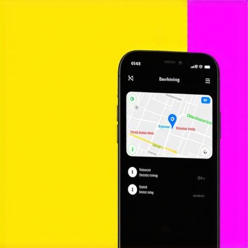 Smartphone screen showing a ride booking app with GPS map and secure payment features.