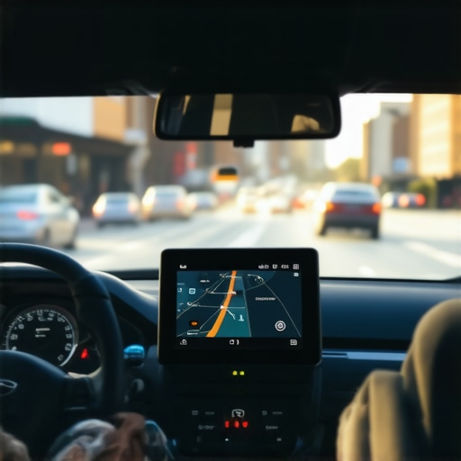 Trusted Driver Vehicle in City Traffic A modern vehicle with GPS tracking in city traffic, symbolizing safety and punctuality