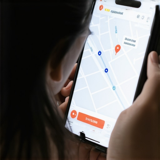 A person managing transportation schedules and tracking rides on a smartphone with safety and punctuality apps