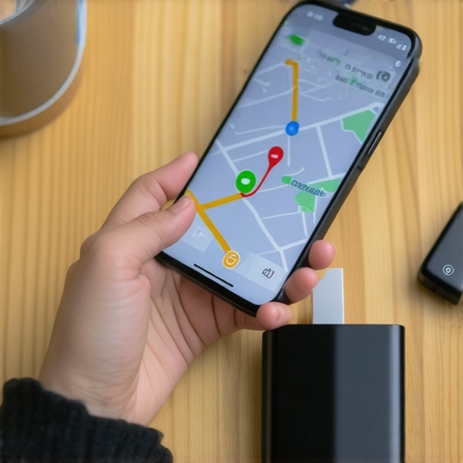 Ensuring Device Readiness for Punctual Rides Person charging their smartphone with a portable power bank while monitoring a GPS app for ride tracking.