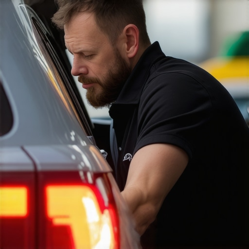 Driver inspecting vehicle safety features before ride