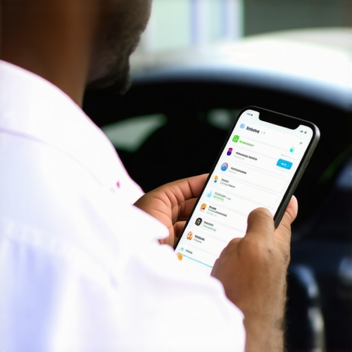 Person verifying driver credentials on their phone before a ride