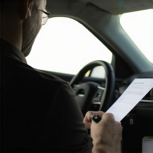 Driver reviewing safety documents before ride