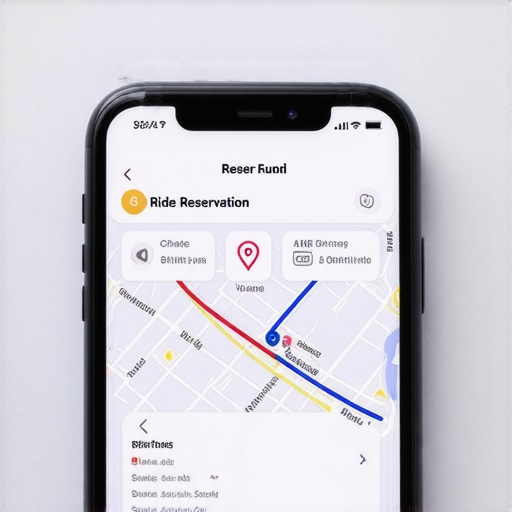 A person reviewing a ride reservation app on their smartphone, highlighting safety checks and GPS navigation.