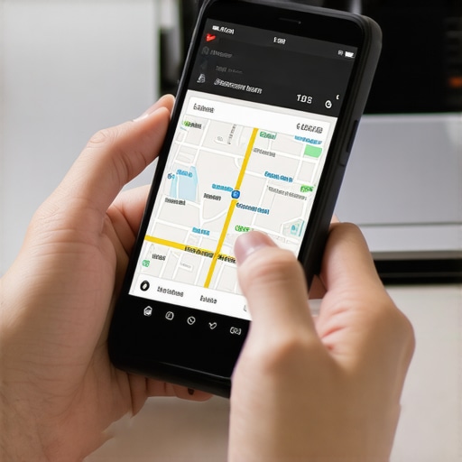 Person analyzing traffic and reservation details on a smartphone for punctuality.