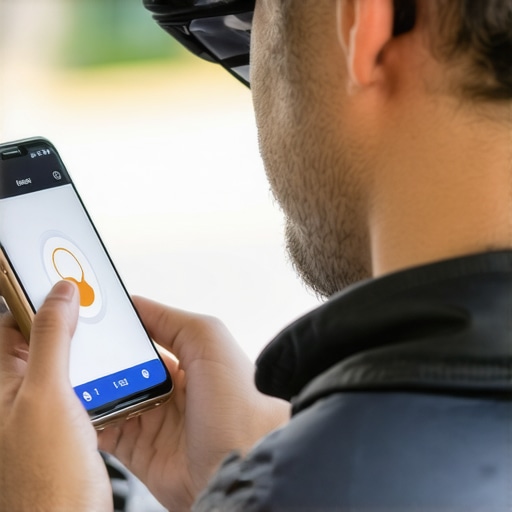 Biometric ID Verification for Safe Rides Person holding a smartphone with biometric ID verification app open, ensuring driver safety.