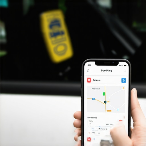 Driver with safety decals showing safety credentials and a phone with live GPS tracking