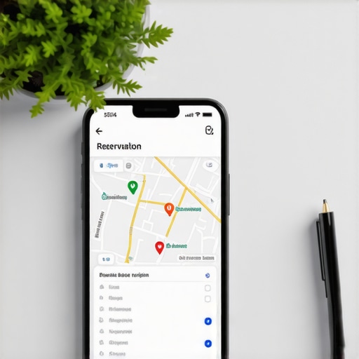 Close-up of a smartphone screen showing reservation and GPS tracking interface