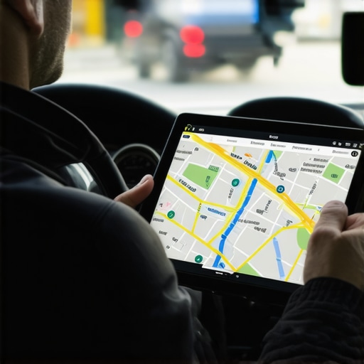 Driver interacting with reservation management software on a tablet, showcasing modern digital tools for safety and reliability.