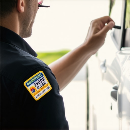 Private driver checking passenger ID badge with a clean vehicle in the background.
