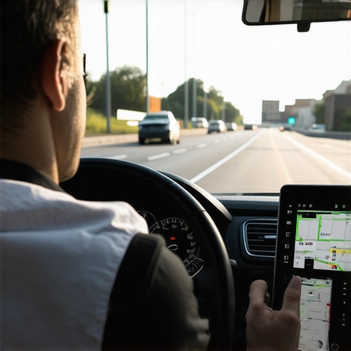 Driver analyzing traffic routes on GPS before ride