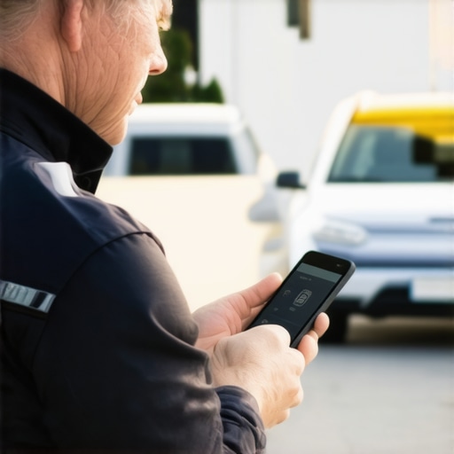 Driver Safety Inspection Before Ride Driver checking vehicle safety features and credentials before pickup.