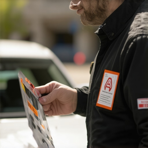 Driver verifying safety and vehicle details before passenger pickup.