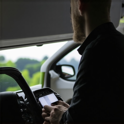 Driver inspecting ID badge and vehicle details with customer