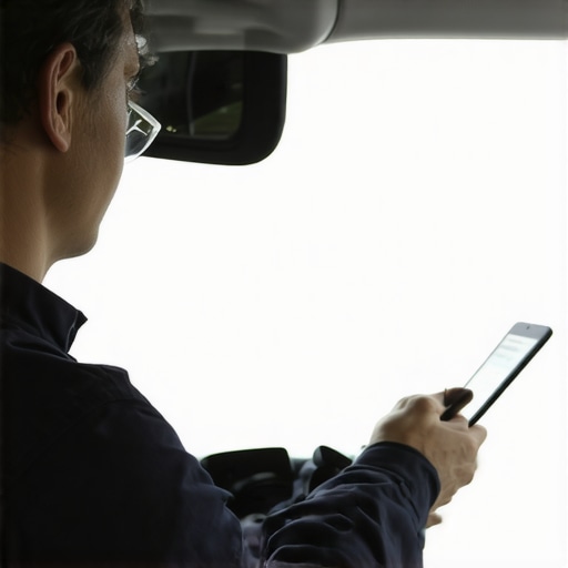 Driver verification and vehicle safety check A trained driver inspecting a car's maintenance logs and showing ID badge
