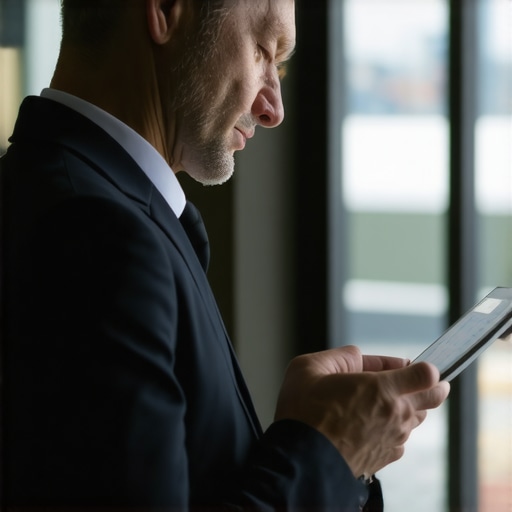 Businessman analyzing travel data on a digital device for better airport arrival planning