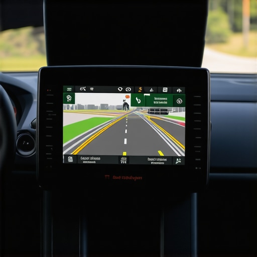 Close-up of a GPS device showing real-time traffic data in a vehicle dashboard.