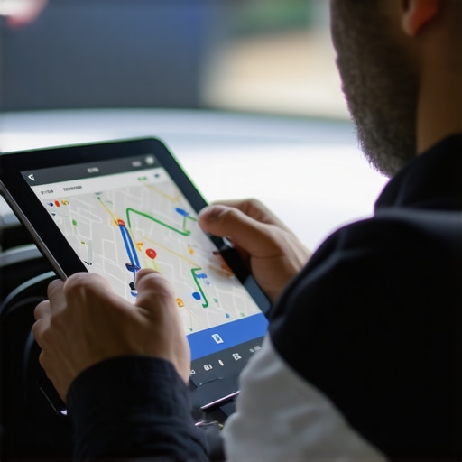 Maintaining Your Drive Tech Driver updating navigation software on a tablet during prep