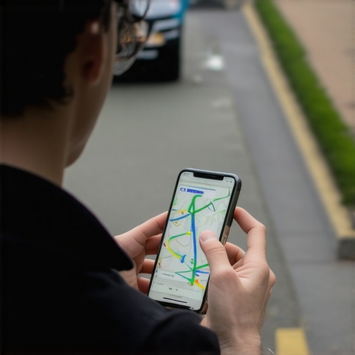 Smartphone Traffic Planning Person reviewing traffic patterns on a mobile device for better commute planning