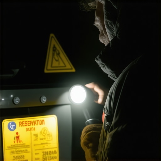 Traveler verifying vehicle safety decal at night A person using a flashlight to check safety decals on a car in low-light conditions, with digital reservation info on a tablet