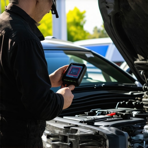 A driver uses an OBD-II scanner to perform diagnostic checks on their car