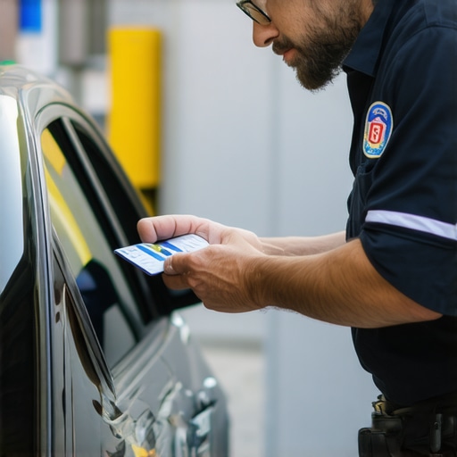 Driver checking ID badge and license plate before passenger entry