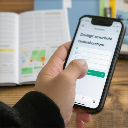 Verifying Reservation Details Person double-checking ride reservation on phone with calendar and map nearby.