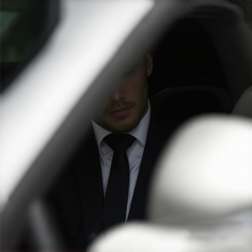 A professional chauffeur checking ID cards in a secure luxury vehicle interior