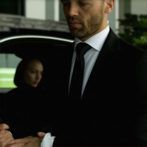 A professional driver checking ID badge before pickup