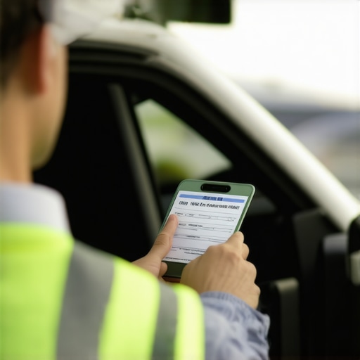 Driver displaying ID badge for verification during pickup