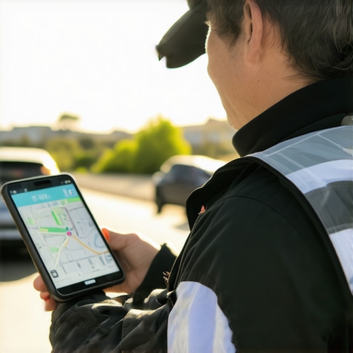 Driver reviewing GPS and safety documents before starting ride.