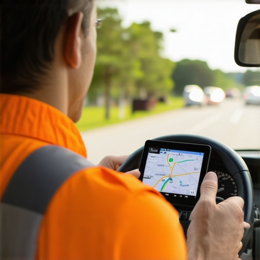 Driver confirming route on GPS to ensure on-time arrival