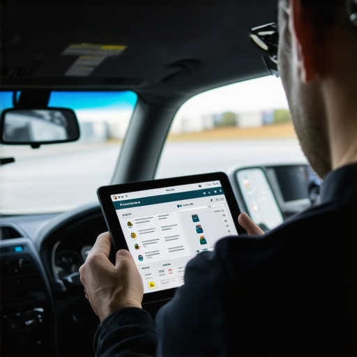 Driver's Maintenance Setup for Reliable Reservations Driver inspecting GPS and communication devices to ensure reservation reliability.