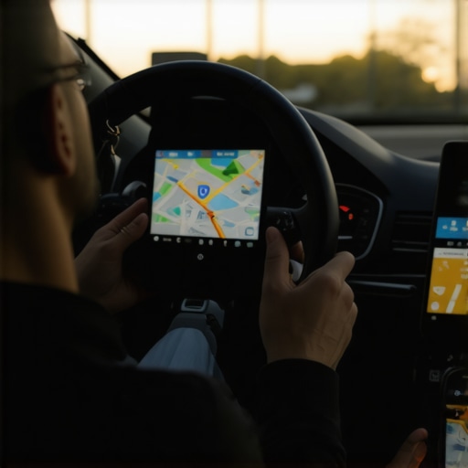Driver managing various tracking devices inside a parking garage