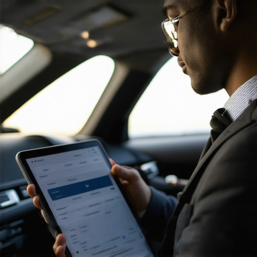 Chauffeur checking reservation details on a tablet