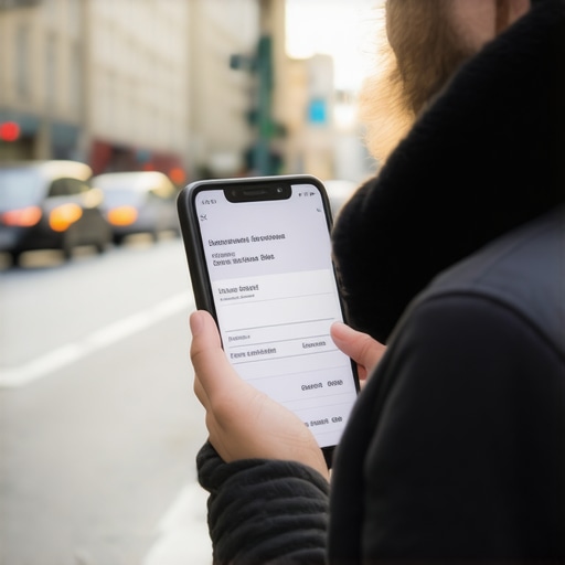 Person checking reservation details on phone amidst city environment