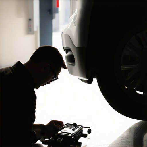 Vehicle Inspection Equipment for Long-Term Maintenance Person inspecting car undercarriage with a portable camera in garage