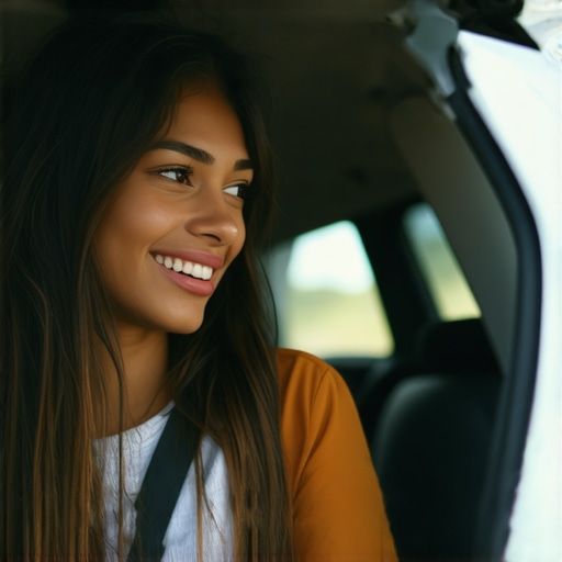 Traveler confirms pickup details with driver using phone and gestures.