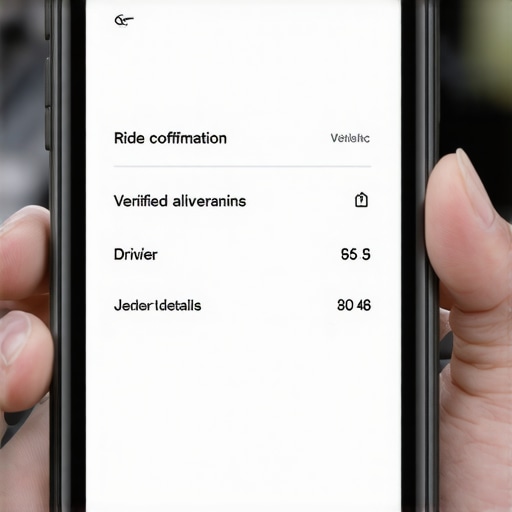Verified Ride Confirmation Smartphone screen showing verified ride details and driver identity