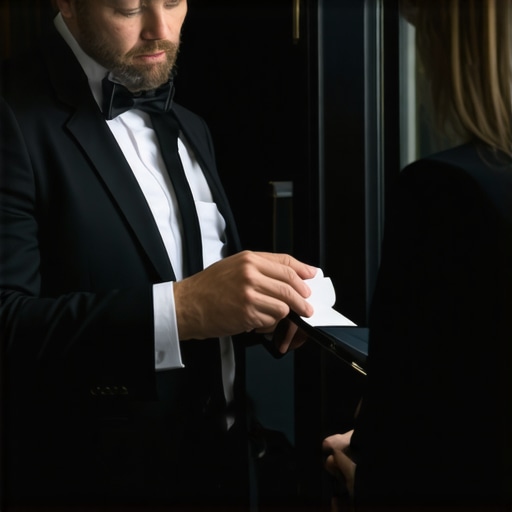 Chauffeur verifying credentials with passenger A chauffeur showing ID to a passenger in a luxury car, emphasizing trust and safety