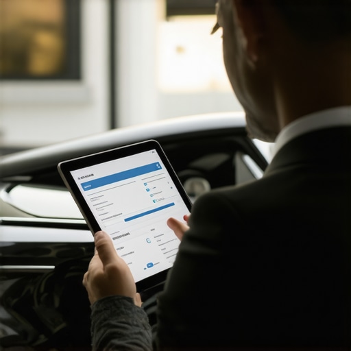 Driver Confirming Reservation Details Professional driver checking reservation information on a tablet