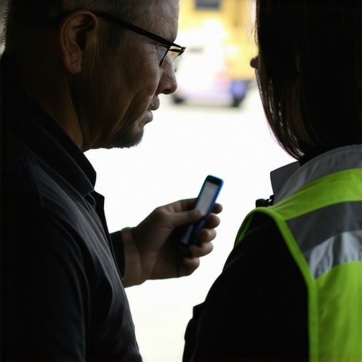 A driver cross-checking ID badges with a reservation list to ensure safety and authenticity.