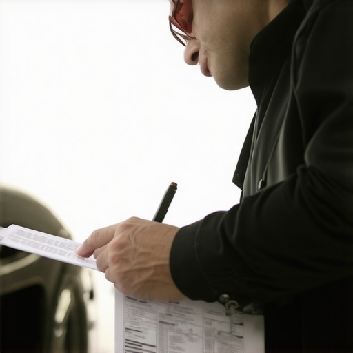 Driver Inspection for Safety and Verification Driver inspecting vehicle documents to ensure safety before a ride.